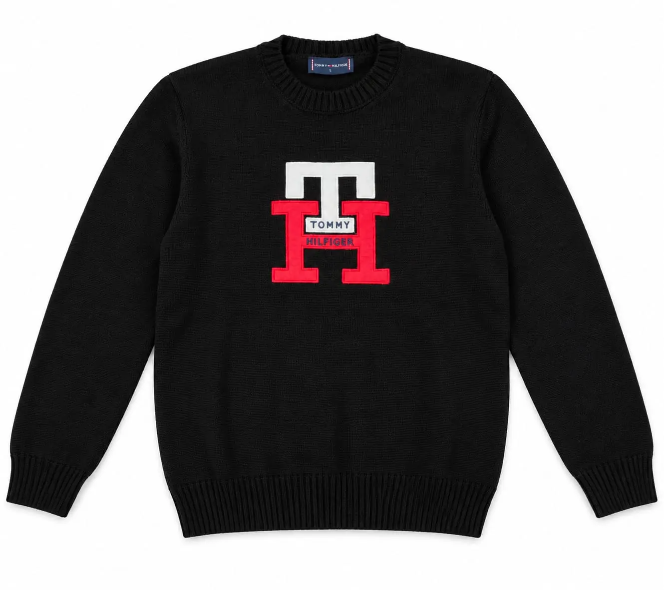 Tommy Hilfiger Logolu Siyah Erkek Triko Kazak büyük fotoğrafı