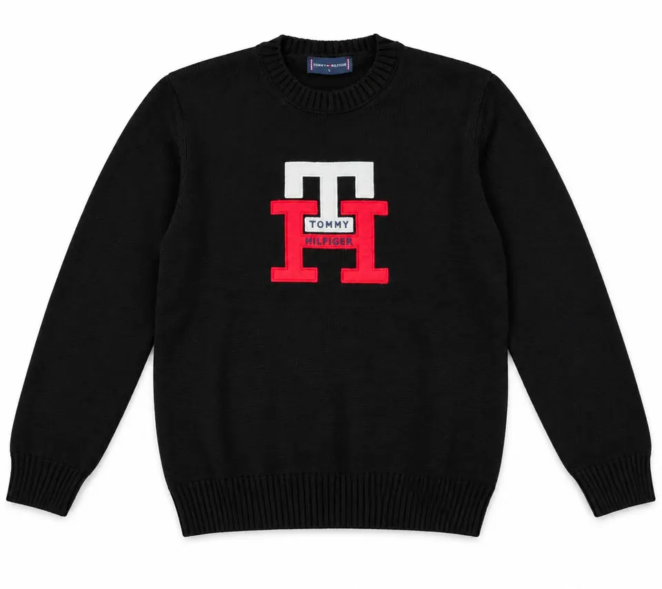 Tommy Hilfiger Logolu Siyah Erkek Triko Kazak